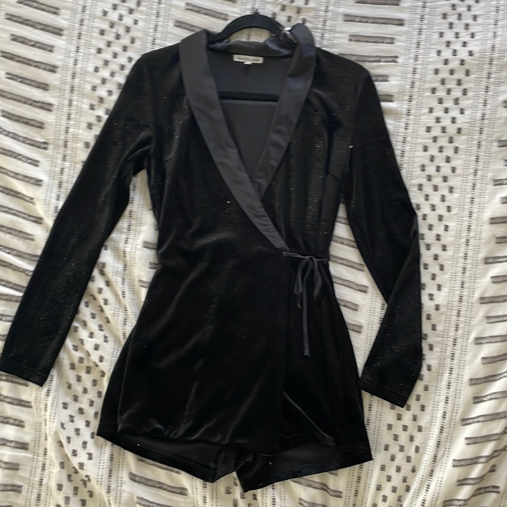 Black Glitter Romper, Charlotte Russe Holiday NYE Romper, Tuxedo Dress Romper